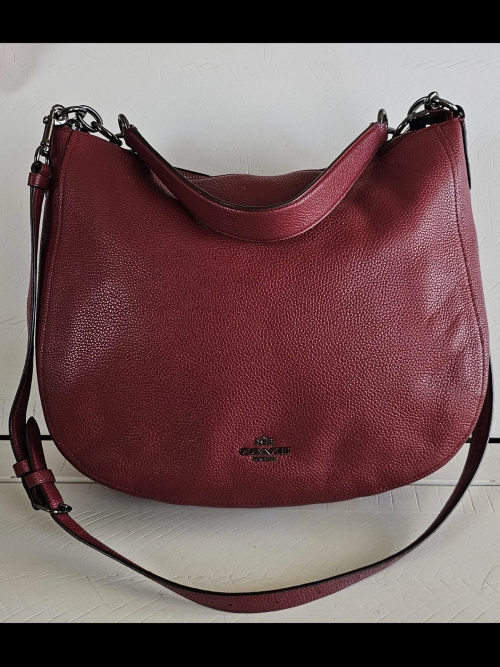 Coach Pebble Leather Hobo Bag in Deep Wine